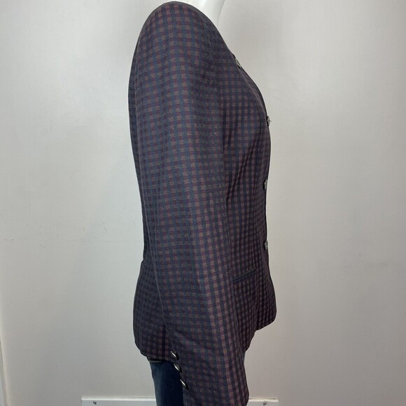vintage Christian Dior Jacket blazer burgundy gingham pattern 8 shoulder pads - Picture 5 of 12
